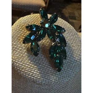 VTG JULIANA EMERALD GREEN MARQUISE RHINSTONE/ AB ROUND CENTER STONE BROOCH 2”